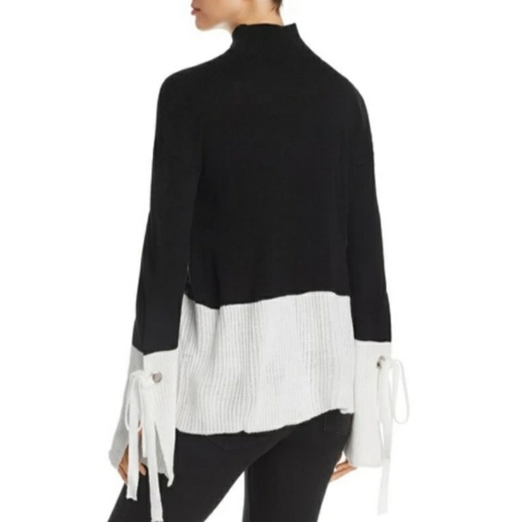 ALISON ANDREWS Colorblock Tie Bell Sleeve Sweater Turtleneck Large - Picture 2 of 7